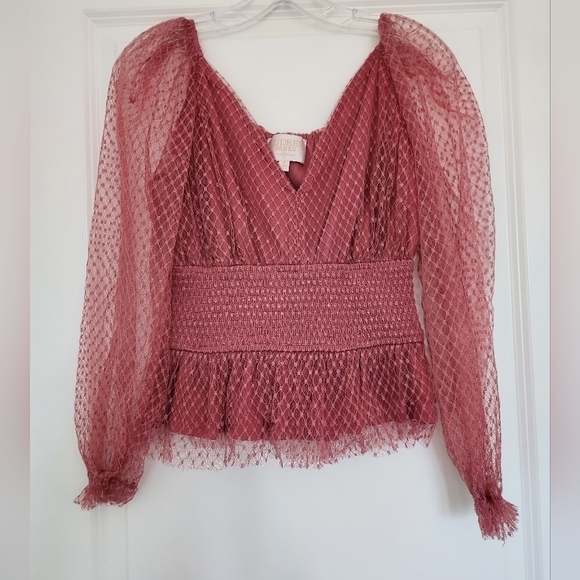 Francesca's Shelley Tulle Smock Peplum Blouse dusty rose size Small - Picture 2 of 5
